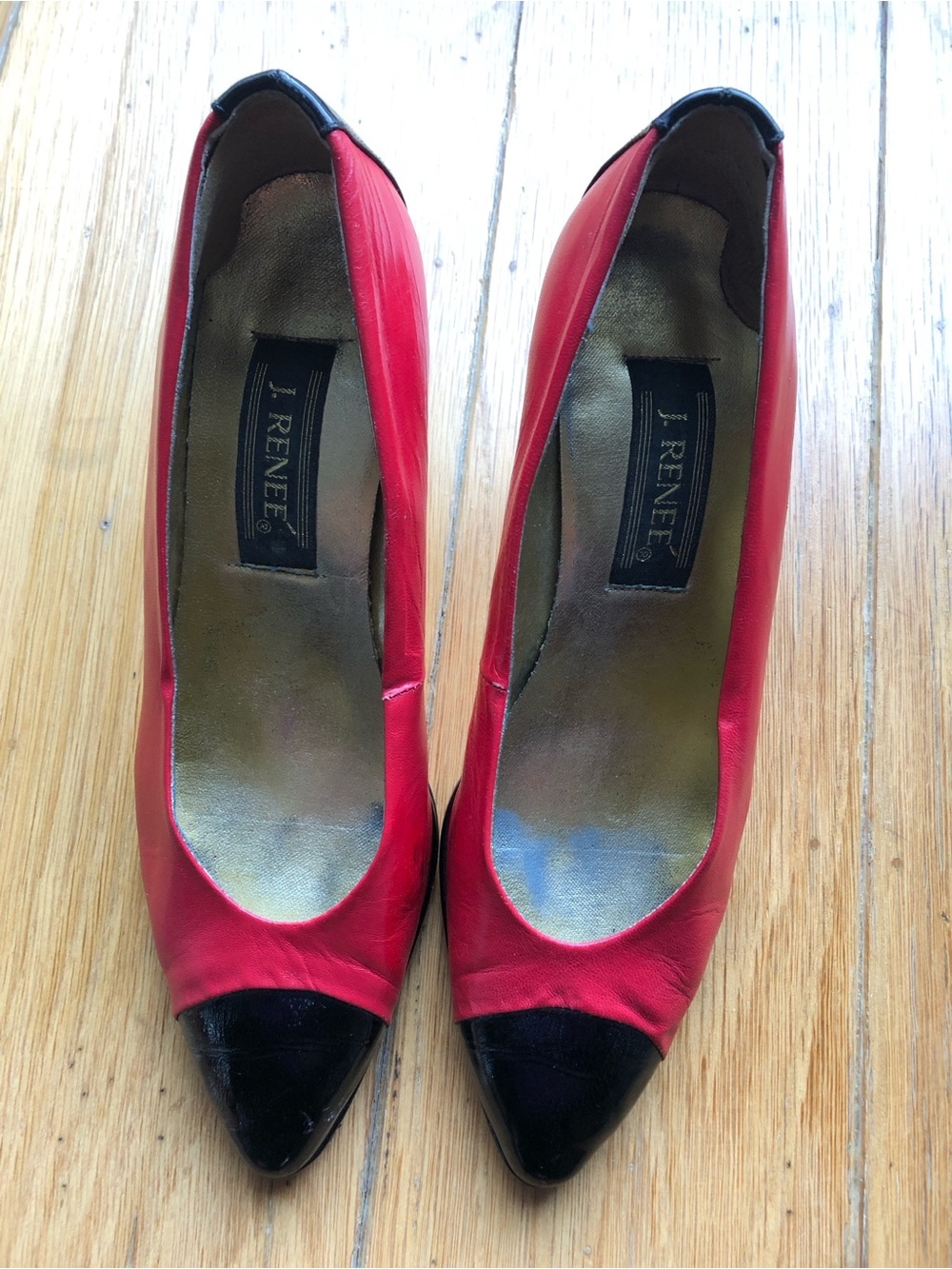 J. Renee Red and Black Cap-Toe Pumps